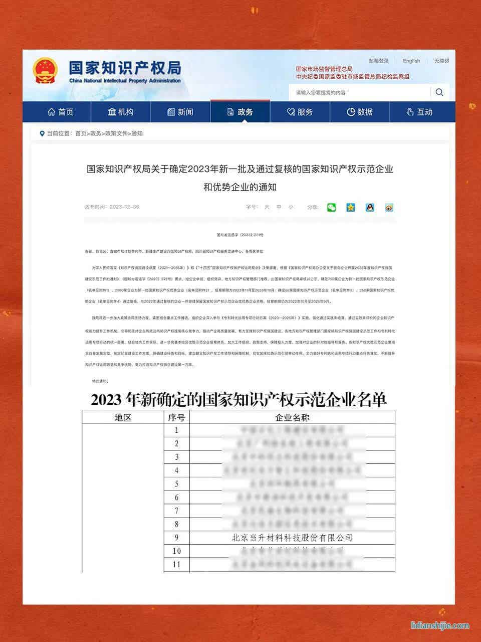 當(dāng)升科技成功入選國家知識產(chǎn)權(quán)示范企業(yè)名單